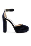 Jimmy Choo Daphne Velvet Ankle-wrap Sandal, Navy In Navy