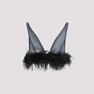 Miu Miu Denim Feathers Embellishment Top