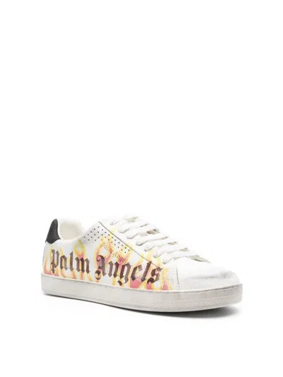 Palm Angels Spray Print Flame Logo Sneakers In Neutral