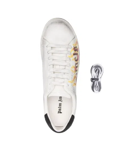 Palm Angels Spray Print Flame Logo Sneakers In Neutral