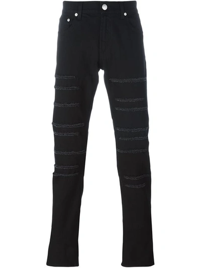 Alexander Mcqueen Textured Panel Slim-fit Jeans In Nero