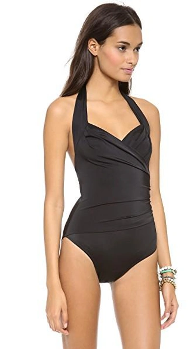 Shop Norma Kamali Halter Mio One Piece Swimsuit In Black