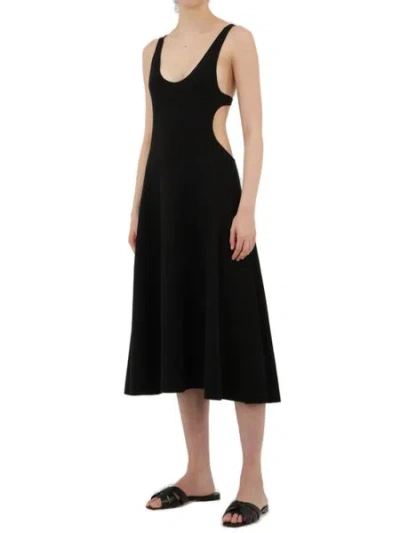 Saint Laurent Sleeveless Black Wool A-line Dress With Cut-out Details For Women