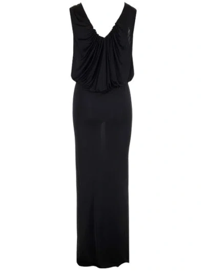 Saint Laurent Shoulder-baring Long Dress With Gathered Accents