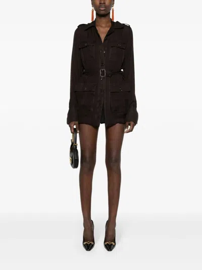 Saint Laurent Women Biologic Silk Dress With Belt At Waist