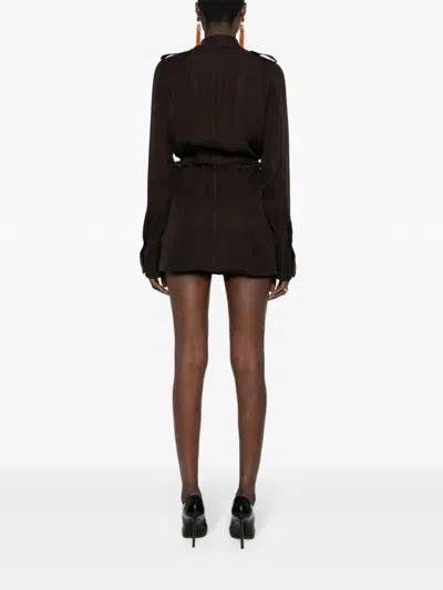 Saint Laurent Women Biologic Silk Dress With Belt At Waist