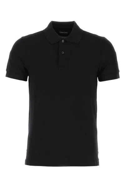 Tom Ford Black Short-sleeves Polo In Cotton Piquet Jersey Man