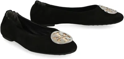 Tory Burch Claire Suede Ballet Flats In Black