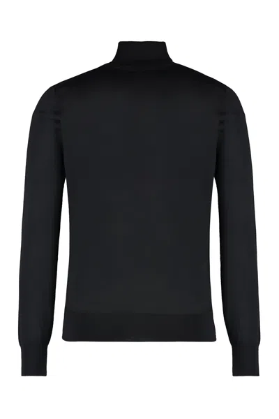 Versace Black Wool Turtleneck Sweater For Men With Medusa Logo Patch
