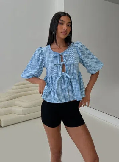 Princess Polly Full House Tie Up Blouse Top In Blue Plaid