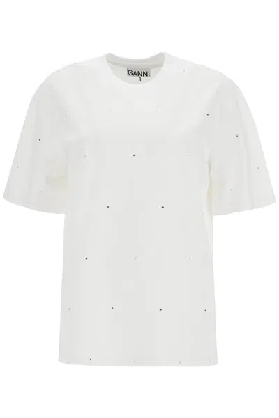 Ganni T-shirt With Rhin In White