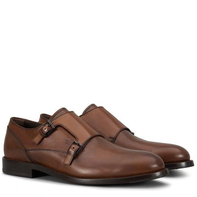 Shop Tod's Monk Strap Shoes In Leather In Brown