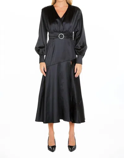 Beulahstyle Satin Maxi Dress With O-ring In Black In Black