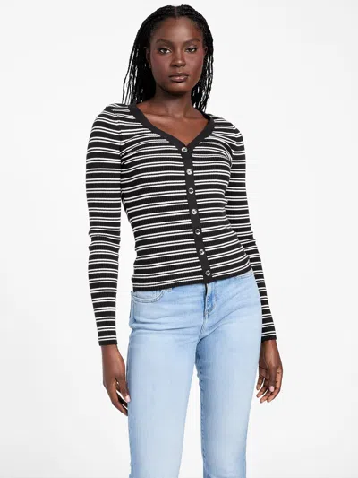 Guess Factory Ella Striped Sweater Top In Black