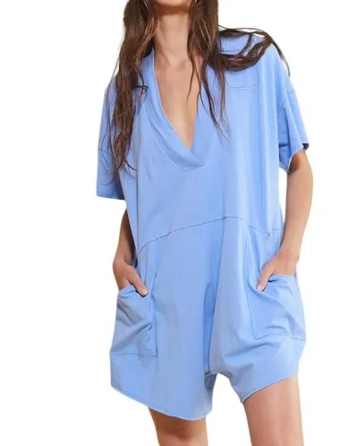 Bucketlist Oversized Wide Legs Solid Romper With Pockets In Blue In Blue