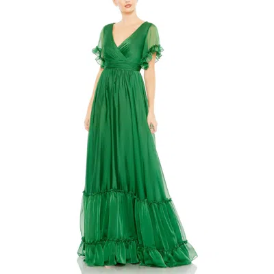 Mac Duggal Ruffled Butterfly Sleeve Evening Gown In Gold