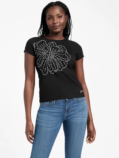 Guess Factory Juliana Embellished Floral Tee In Black