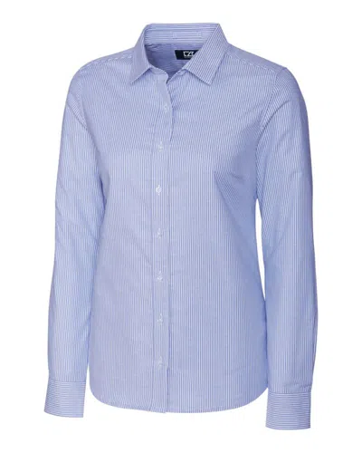Cutter & Buck Stretch Oxford Stripe Womens Long Sleeve Dress Shirt In Multi