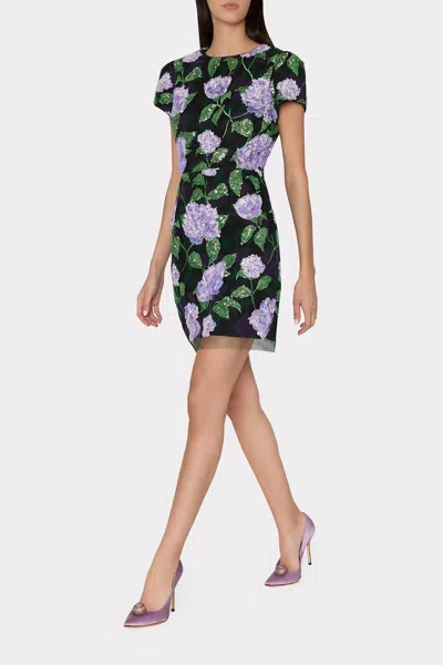 Milly Kyla Printed Sequins Mini Dress In Purple