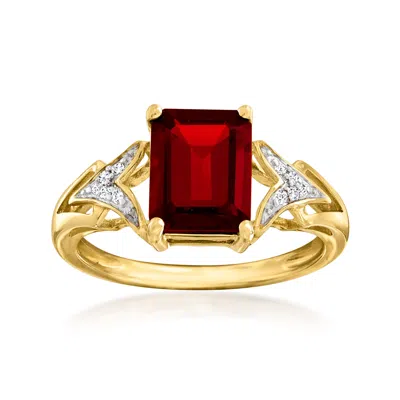 Ross-simons Emerald-cut Garnet Ring With Diamond Accents In 14kt Yellow Gold In Red
