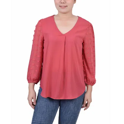Ny Collection Women's V-neck Blouse Top With 3/4 Jacquard Chiffon Sleeves In Multi