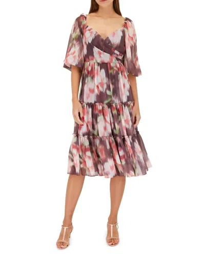 Sachin & Babi Jamie Ikat Floral Print Midi Dress In Grape In Yellow