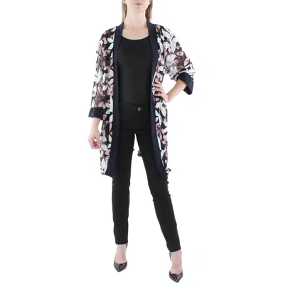 R & M Richards Plus Womens Mesh Printed Duster Blazer In Multi