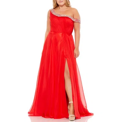 Mac Duggal Plus Off-the-shoulder Tulle Gown In Red