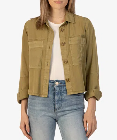 Kut From The Kloth Zinnia Long Sleeve Jacket In Olive Green In Multi