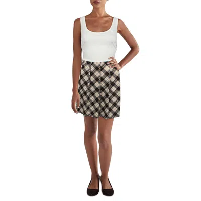 Kingston Grey Juniors Womens Plaid Sleeveless Fit & Flare Dress In Multi