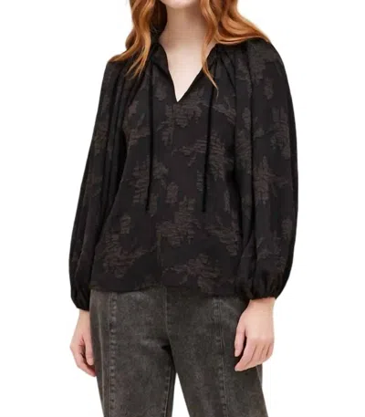 Grade & Gather Jacquard Flower Blouse In Black In Black