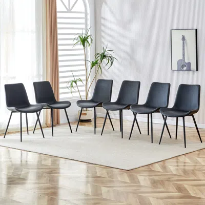 Streamdale Furniture Streamdale Black Leatherback Dining Chairs With Curved Cushions (set Of 6)