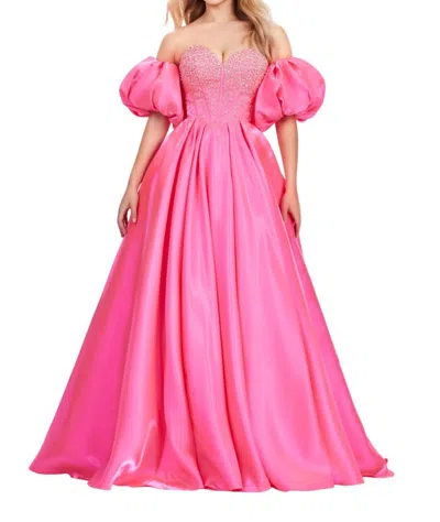 Ashleylauren Beaded Corset Back Satin Gown In Hot Pink In Pink
