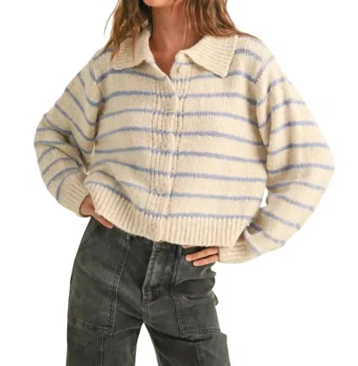 Miou Muse Button Down Striped Cardigan In Blue In Blue