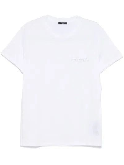 Balmain White Crewneck T-shirt With Logo Lettering On The Front In Cotton Man In White