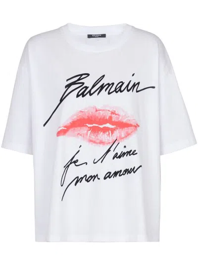 Balmain Graphic Kiss Print T-shirt With Relaxed Fit In White