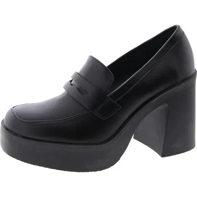 Steve Madden Natalia Womens Faux Leather Square Toe Loafer Heels In Black