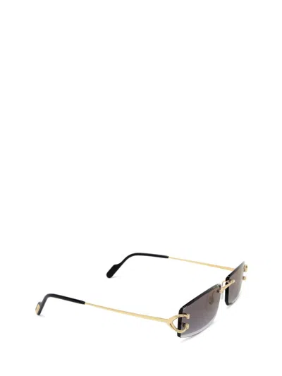 Cartier Rectangular Frame Sunglasses In Gold