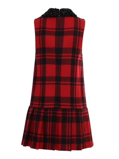 Elisabetta Franchi Red Wool Tartan Embroidered Patch Dress In Red