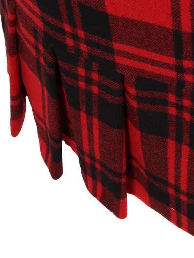 Elisabetta Franchi Red Wool Tartan Embroidered Patch Dress In Red