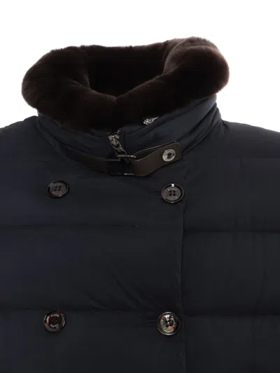 Moorer Double Breasted Long Down Jacket Longan In Black