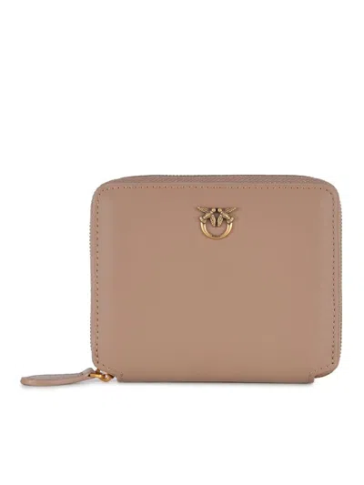 Pinko Square Zip-around Purse In Beige