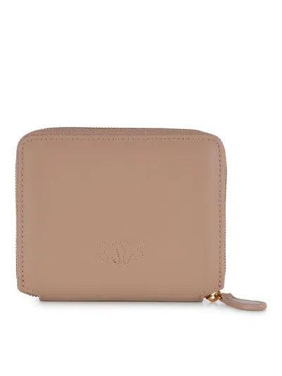Pinko Square Zip-around Purse In Beige