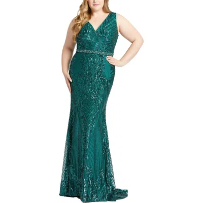 Mac Duggal Plus  Trumpet Gown In Green