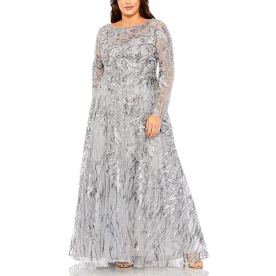 Mac Duggal Long Sleeve High Neckline Embroidered Gown In Pink
