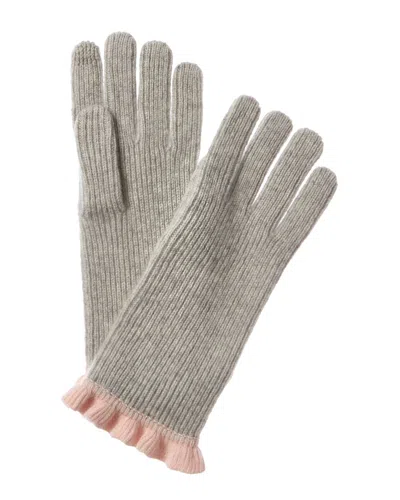 Hannah Rose Contrast Ruffle Essential Cashmere Texting Gloves In Grey