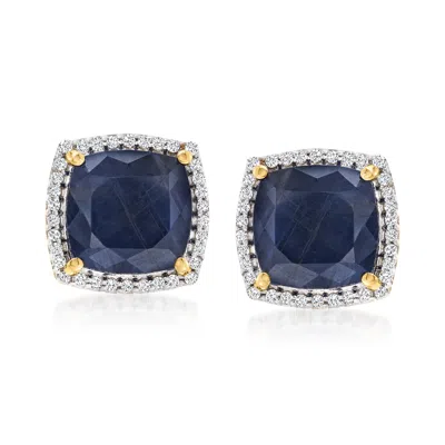 Ross-simons Sapphire And . Diamond Stud Earrings In 14kt Yellow Gold In Blue
