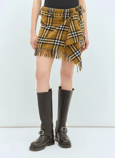 Burberry Women Wool And Cashmere Check Scarf Style Skirt In Brown