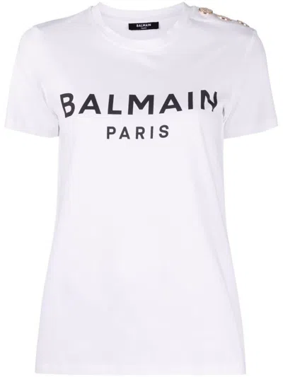Shop Balmain 3 Btns Printed T-shirt Clothing In White