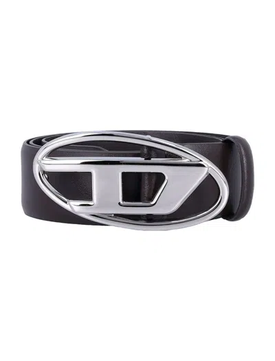 Diesel Black Belt With Oval D Logo Buckle Closure In Leather Man In Brown